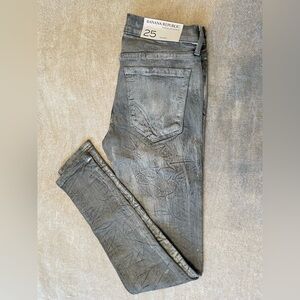 Banana Republic Paint Washed Distressed Gray Skinny Jeans Sz25 Grunge Biker Core